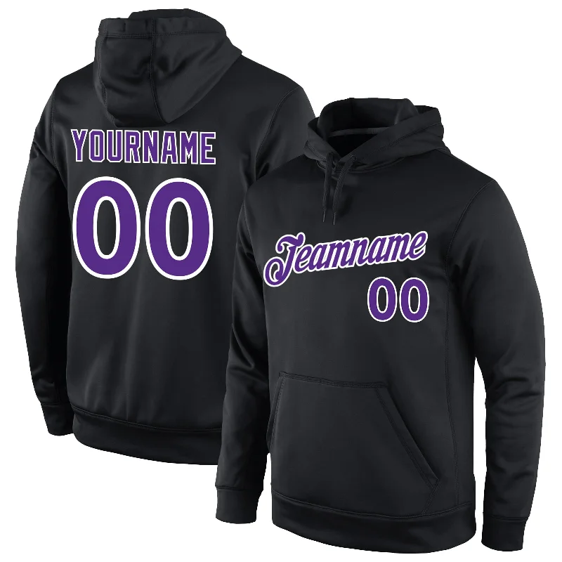 Comfortable Series Custom Stitched Black Purple-White Sports Pullover Sweatshirt Hoodie Comfortable Series Custom Stitched Black Purple-White Sports Pullover Sweatshirt Hoodie