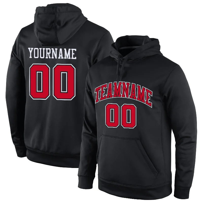 Versatile Wear Custom Stitched Black Red-White Sports Pullover Sweatshirt Hoodie