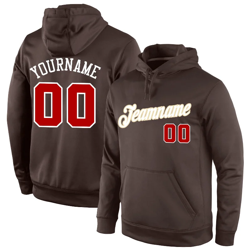 Cozy Fashion Custom Stitched Brown Red-White Sports Pullover Sweatshirt Hoodie