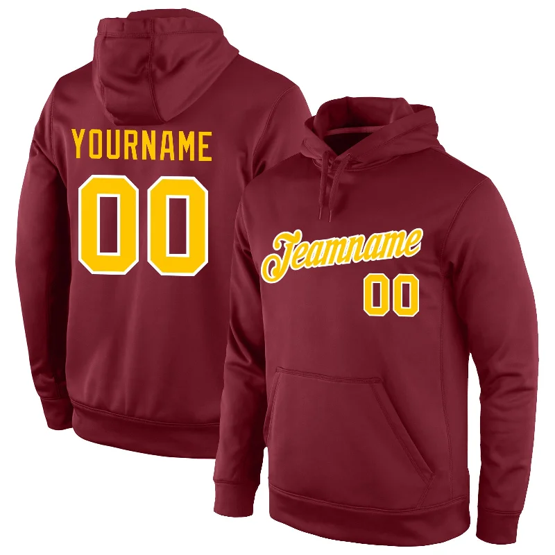 Sporty Comfort Custom Stitched Burgundy Gold-White Sports Pullover Sweatshirt Hoodie Sporty Comfort Custom Stitched Burgundy Gold-White Sports Pullover Sweatshirt Hoodie