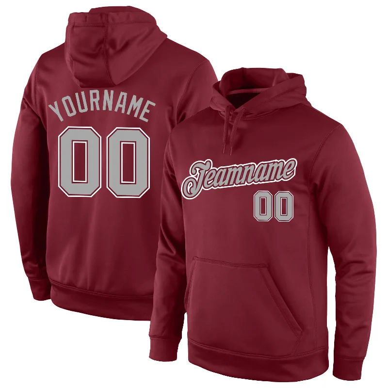 Casual Fit Custom Stitched Burgundy Gray-White Sports Pullover Sweatshirt Hoodie