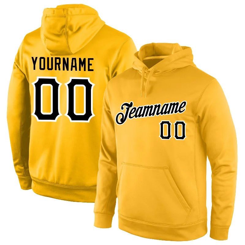 Hooded design Custom Stitched Gold Black-White Sports Pullover Sweatshirt Hoodie