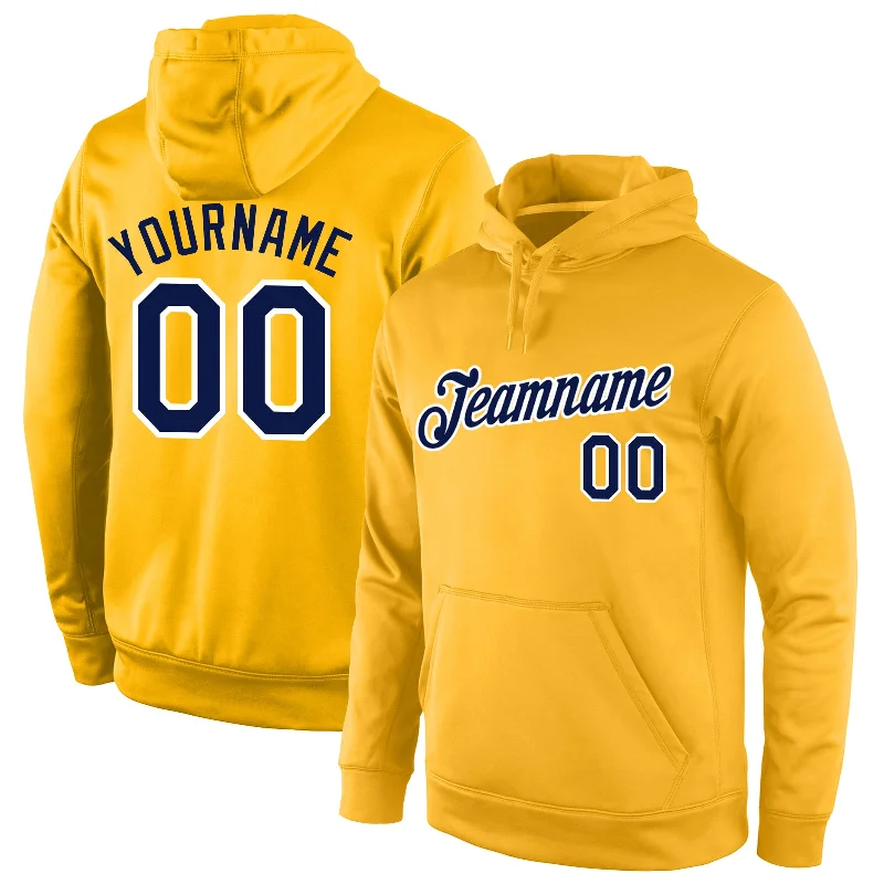 Moisture wicking Custom Stitched Gold Navy-White Sports Pullover Sweatshirt Hoodie