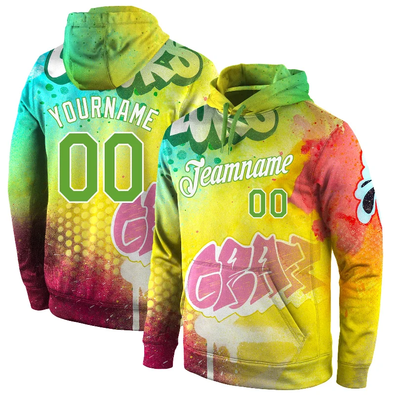 Trendy Items Custom Stitched Graffiti Pattern Neon Green-White 3D Sports Pullover Sweatshirt Hoodie Trendy Items Custom Stitched Graffiti Pattern Neon Green-White 3D Sports Pullover Sweatshirt Hoodie