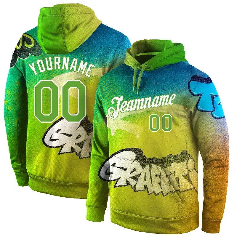 Bottom And Versatile Custom Stitched Graffiti Pattern Neon Green-White 3D Sports Pullover Sweatshirt Hoodie Bottom And Versatile Custom Stitched Graffiti Pattern Neon Green-White 3D Sports Pullover Sweatshirt Hoodie