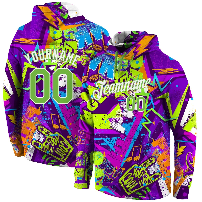 Customized Version Custom Stitched Graffiti Pattern Neon Green-White 3D Sports Pullover Sweatshirt Hoodie Customized Version Custom Stitched Graffiti Pattern Neon Green-White 3D Sports Pullover Sweatshirt Hoodie