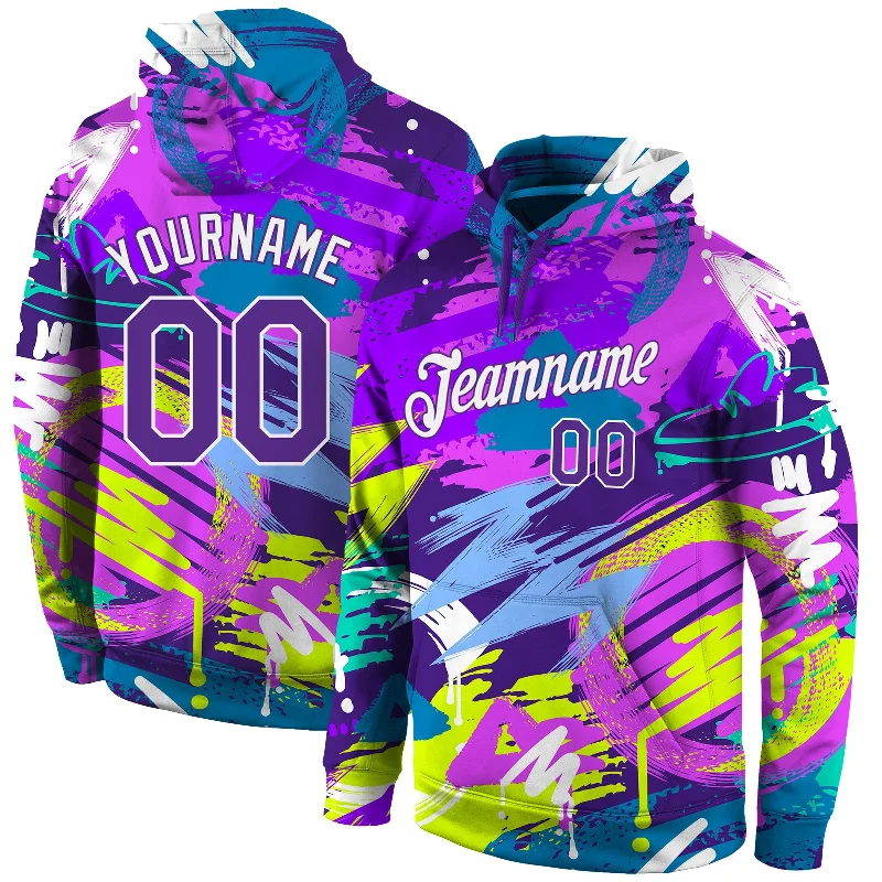 Nightclub Style Custom Stitched Graffiti Pattern Purple-White 3D Sports Pullover Sweatshirt Hoodie Nightclub Style Custom Stitched Graffiti Pattern Purple-White 3D Sports Pullover Sweatshirt Hoodie