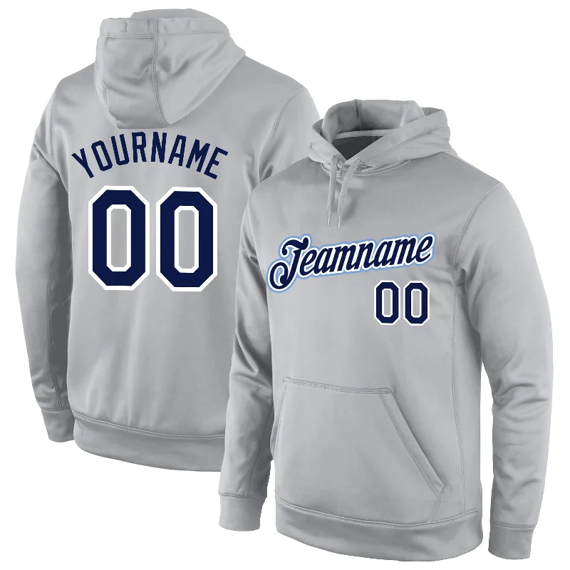 Comfortable Lounge Wear Custom Stitched Gray Navy-White Sports Pullover Sweatshirt Hoodie Comfortable Lounge Wear Custom Stitched Gray Navy-White Sports Pullover Sweatshirt Hoodie