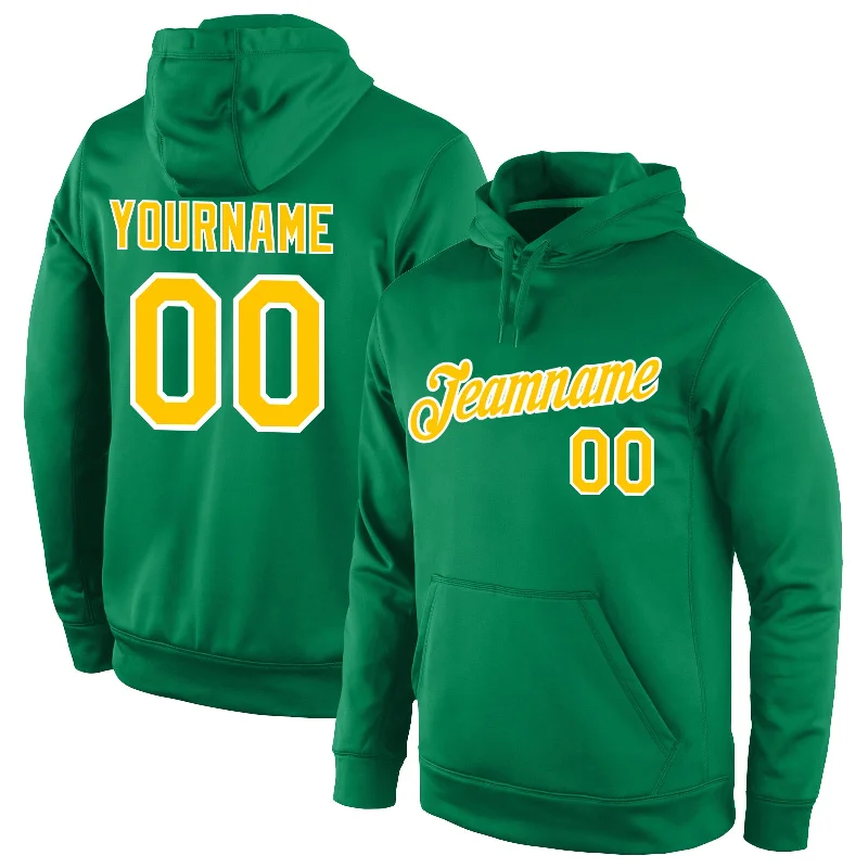 Relaxed Weekend Wear Custom Stitched Kelly Green Gold-White Sports Pullover Sweatshirt Hoodie