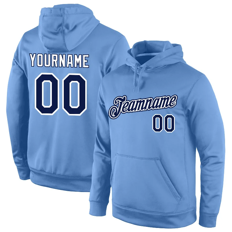 Comfortable And Cold-proof Custom Stitched Light Blue Navy-White Sports Pullover Sweatshirt Hoodie Comfortable And Cold-proof Custom Stitched Light Blue Navy-White Sports Pullover Sweatshirt Hoodie
