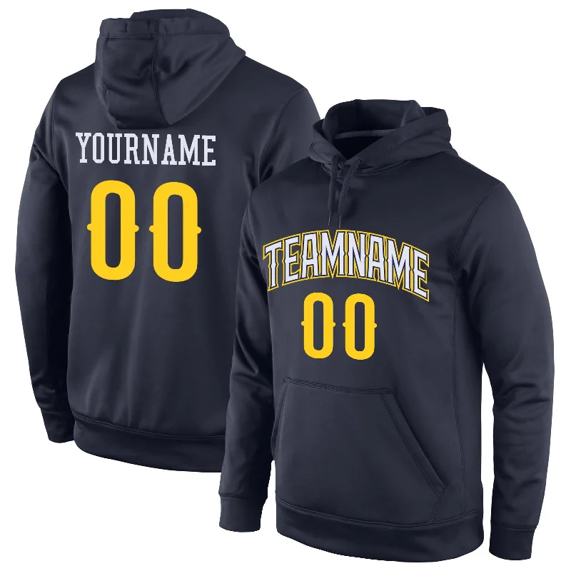 Basic Comfort Custom Stitched Navy Gold-White Sports Pullover Sweatshirt Hoodie
