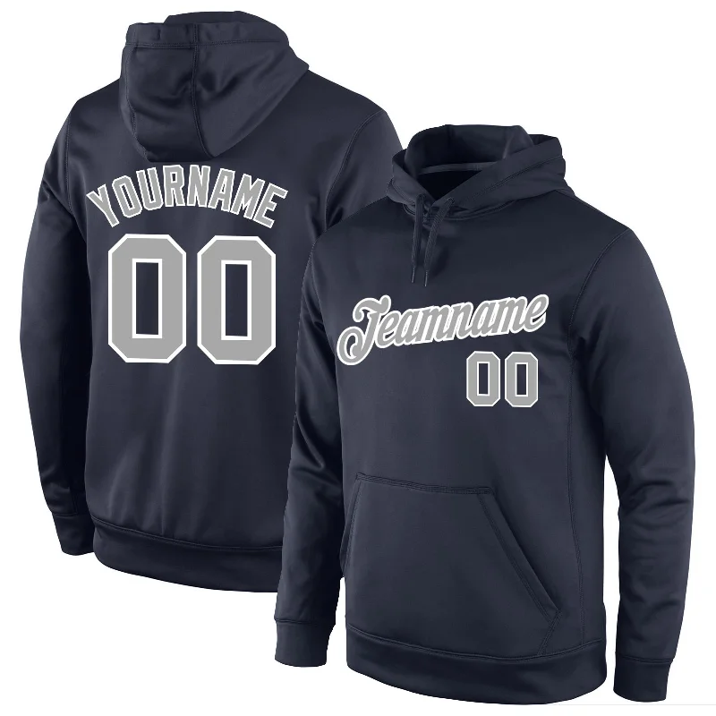 Versatile Outfits Custom Stitched Navy Gray-White Sports Pullover Sweatshirt Hoodie Versatile Outfits Custom Stitched Navy Gray-White Sports Pullover Sweatshirt Hoodie