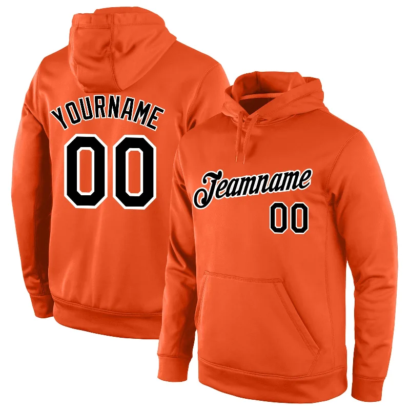 Sexy Fun Custom Stitched Orange Black-White Sports Pullover Sweatshirt Hoodie