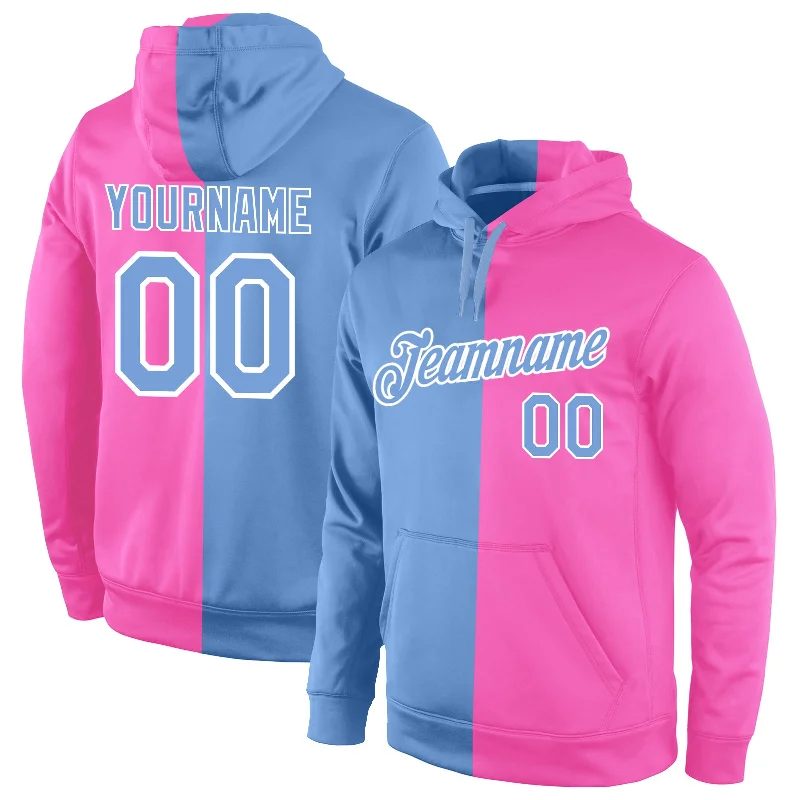 Exquisite Design Custom Stitched Pink Light Blue-White Split Fashion Sports Pullover Sweatshirt Hoodie Exquisite Design Custom Stitched Pink Light Blue-White Split Fashion Sports Pullover Sweatshirt Hoodie