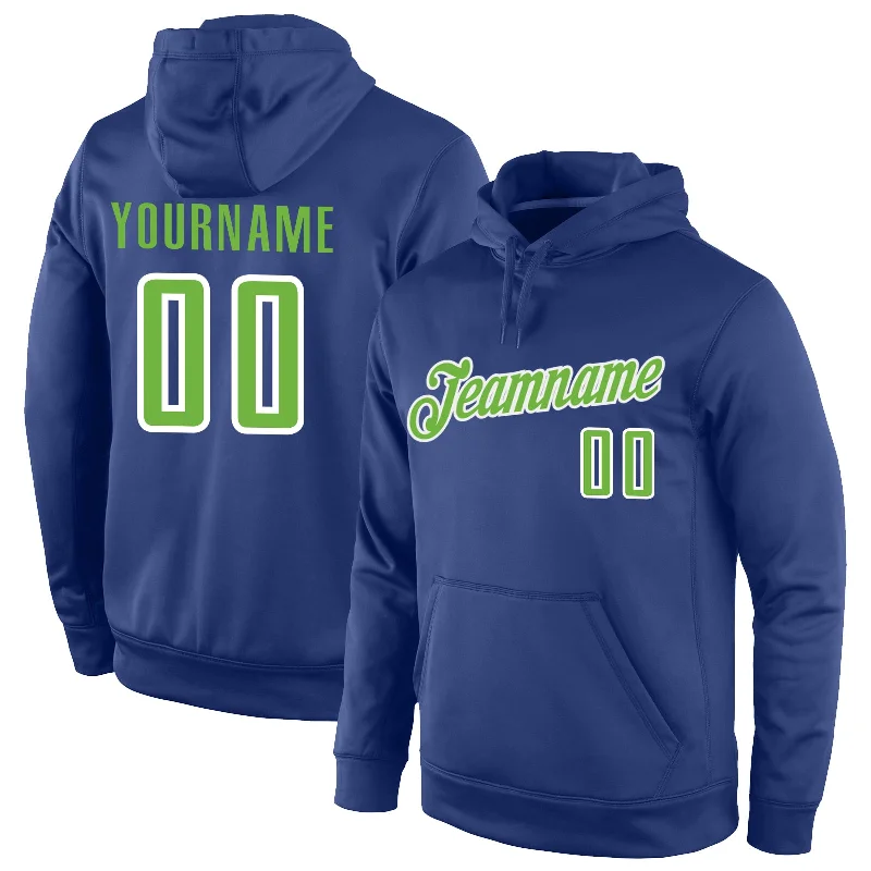 Fashionable And Versatile Custom Stitched Royal Neon Green-White Sports Pullover Sweatshirt Hoodie