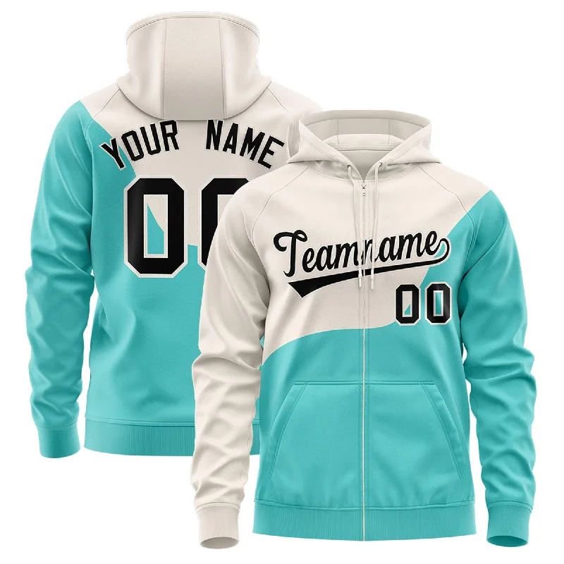 Classic Retro Custom Cream Bright Green Color Block Varsity Full-Zip Letterman Wave Hoodie Jacket Classic Retro Custom Cream Bright Green Color Block Varsity Full-Zip Letterman Wave Hoodie Jacket