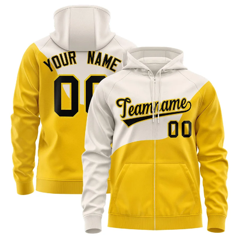 Girl Style Custom Cream Gold Color Block Varsity Full-Zip Letterman Wave Hoodie Jacket Girl Style Custom Cream Gold Color Block Varsity Full-Zip Letterman Wave Hoodie Jacket