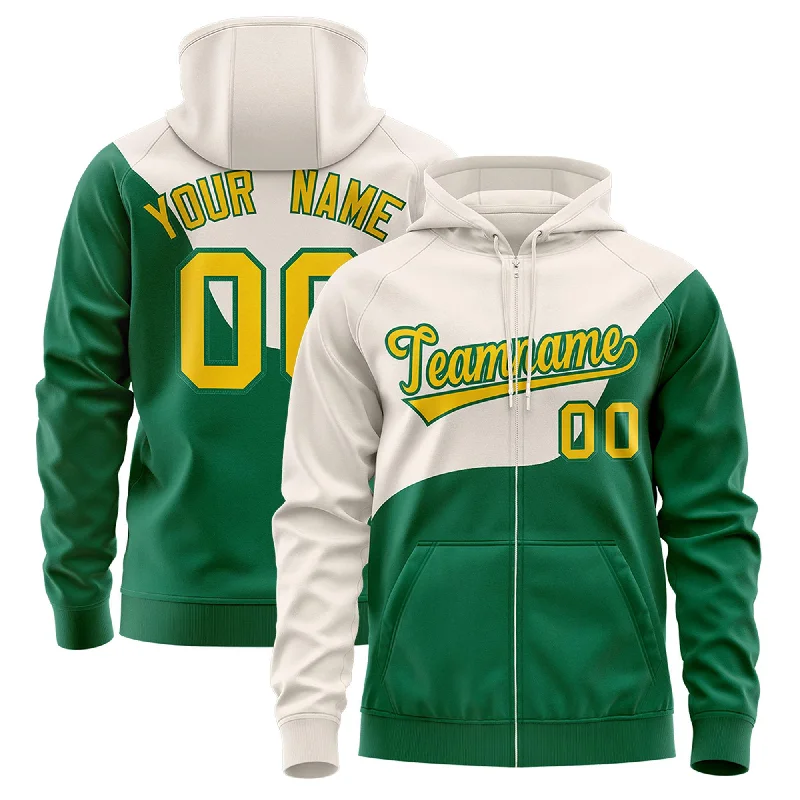 Simple Solid Color Custom Cream Kelly Green Color Block Varsity Full-Zip Letterman Wave Hoodie Jacket Simple Solid Color Custom Cream Kelly Green Color Block Varsity Full-Zip Letterman Wave Hoodie Jacket