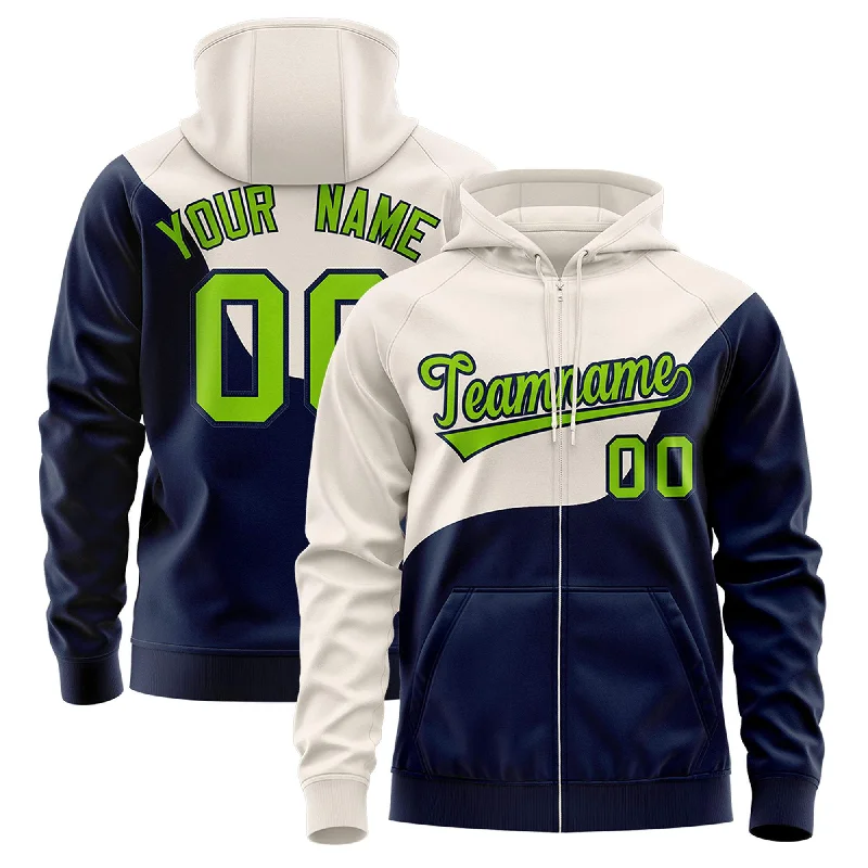 Double-sided Wear Custom Cream Navy Color Block Varsity Full-Zip Letterman Wave Hoodie Jacket Double-sided Wear Custom Cream Navy Color Block Varsity Full-Zip Letterman Wave Hoodie Jacket