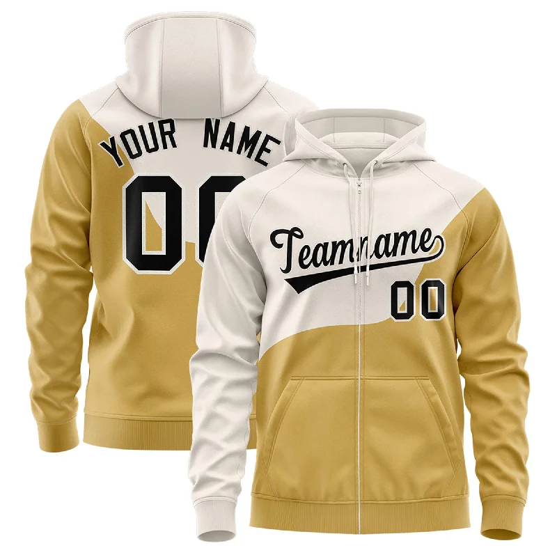Spiritual Vitality Custom Cream Old Gold Color Block Varsity Full-Zip Letterman Wave Hoodie Jacket Spiritual Vitality Custom Cream Old Gold Color Block Varsity Full-Zip Letterman Wave Hoodie Jacket