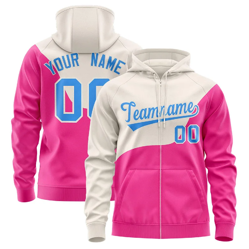 Exquisite Embroidery Custom Cream Pink Color Block Varsity Full-Zip Letterman Wave Hoodie Jacket Exquisite Embroidery Custom Cream Pink Color Block Varsity Full-Zip Letterman Wave Hoodie Jacket