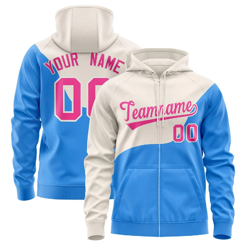 Outdoor Trend Custom Cream Powder Blue Color Block Varsity Full-Zip Letterman Wave Hoodie Jacket Outdoor Trend Custom Cream Powder Blue Color Block Varsity Full-Zip Letterman Wave Hoodie Jacket