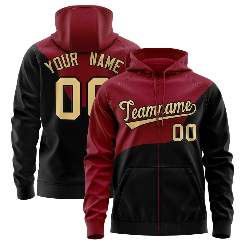 Warm Chic Outfits Custom Crimson Black Color Block Varsity Full-Zip Letterman Wave Hoodie Jacket Warm Chic Outfits Custom Crimson Black Color Block Varsity Full-Zip Letterman Wave Hoodie Jacket