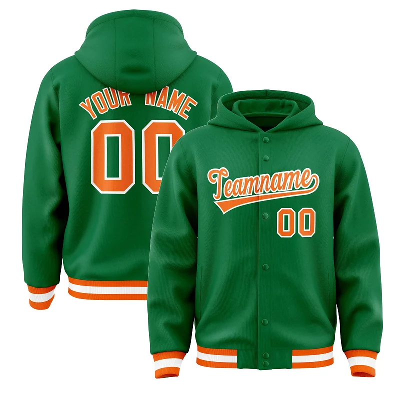 Fashion Expert Custom Kelly Green Orange-White Varsity Full-Snap Letterman Classic Hoodie Jacket Fashion Expert Custom Kelly Green Orange-White Varsity Full-Snap Letterman Classic Hoodie Jacket
