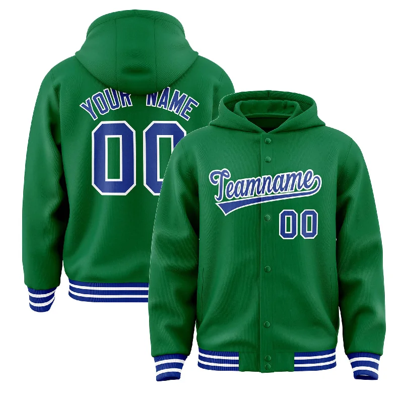 High-end Customization Custom Kelly Green Royal-White Varsity Full-Snap Letterman Classic Hoodie Jacket High-end Customization Custom Kelly Green Royal-White Varsity Full-Snap Letterman Classic Hoodie Jacket