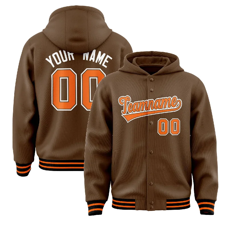 Chic Relaxation Custom Light Brown Orange-Light Brown Varsity Full-Snap Letterman Classic Hoodie Jacket Chic Relaxation Custom Light Brown Orange-Light Brown Varsity Full-Snap Letterman Classic Hoodie Jacket