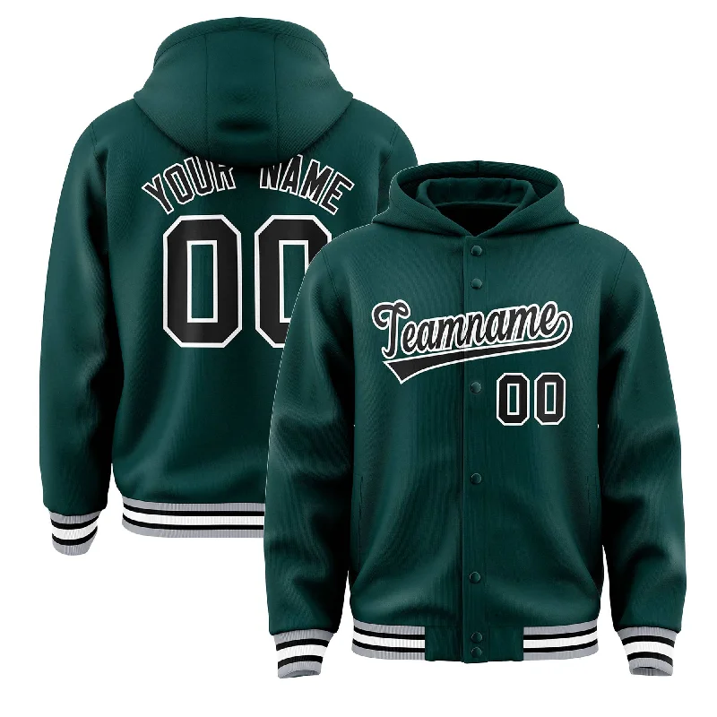 Body Design Custom Midnight Green Black-White Varsity Full-Snap Letterman Classic Hoodie Jacket Body Design Custom Midnight Green Black-White Varsity Full-Snap Letterman Classic Hoodie Jacket