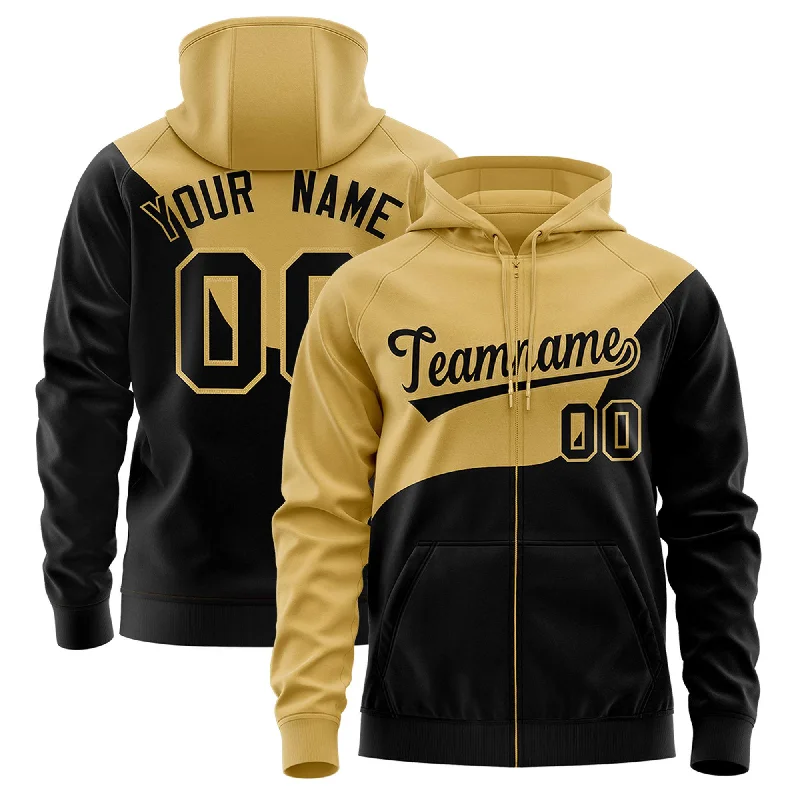 Trendy Layers Custom Old Gold Black Color Block Varsity Full-Zip Letterman Wave Hoodie Jacket Trendy Layers Custom Old Gold Black Color Block Varsity Full-Zip Letterman Wave Hoodie Jacket