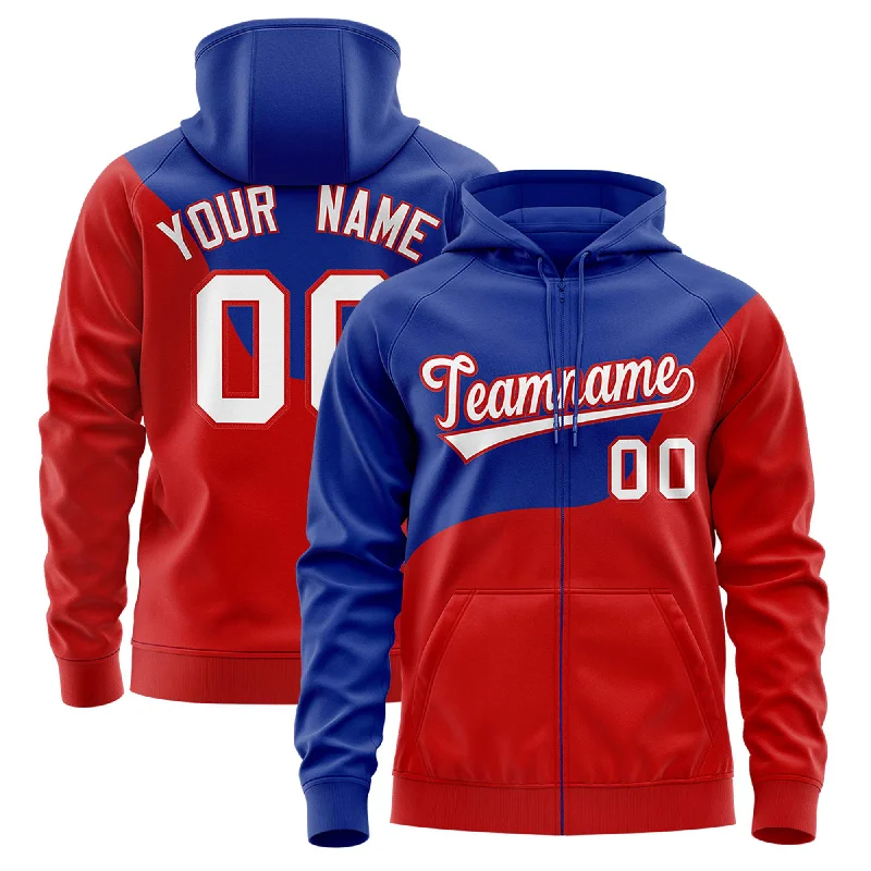 Relaxed Fashion Custom Royal Red Color Block Varsity Full-Zip Letterman Wave Hoodie Jacket Relaxed Fashion Custom Royal Red Color Block Varsity Full-Zip Letterman Wave Hoodie Jacket