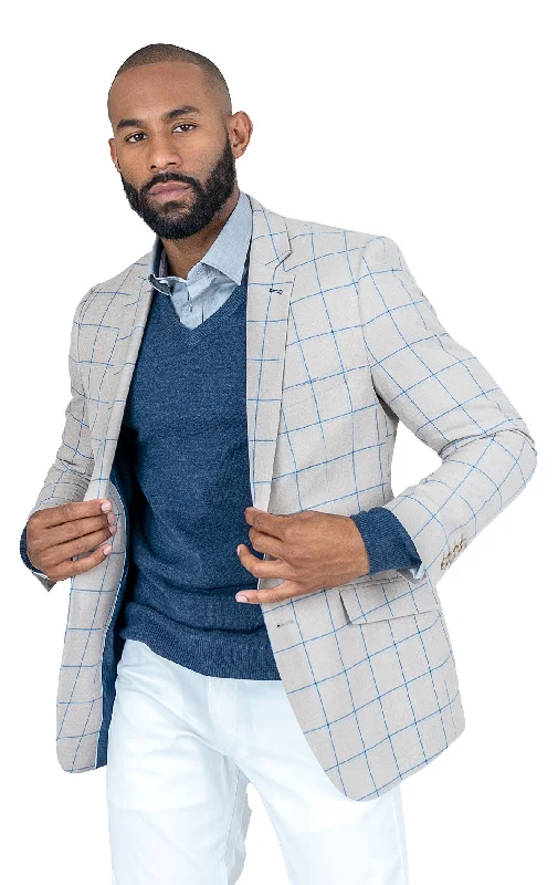Nightclub Style JADEN TAN WINDOW PANE SLIM FIT BLAZER
