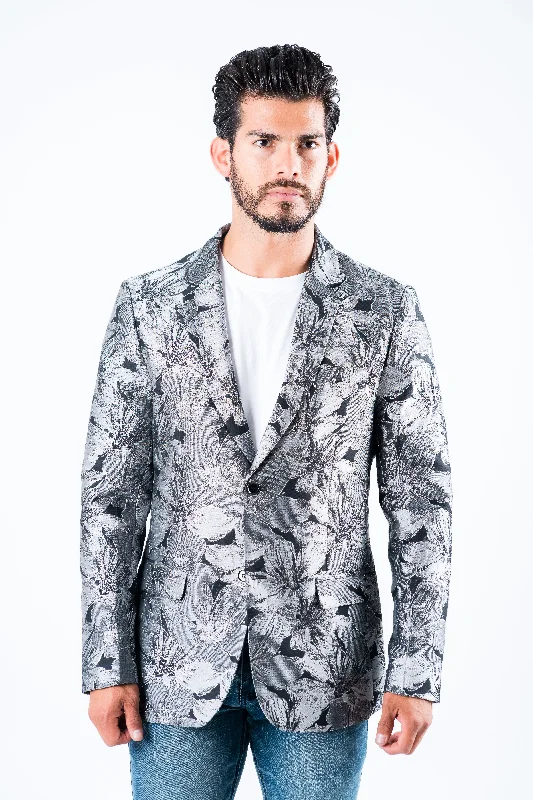 Innovative Design Men's Double Button Black Flowers Print Blazer