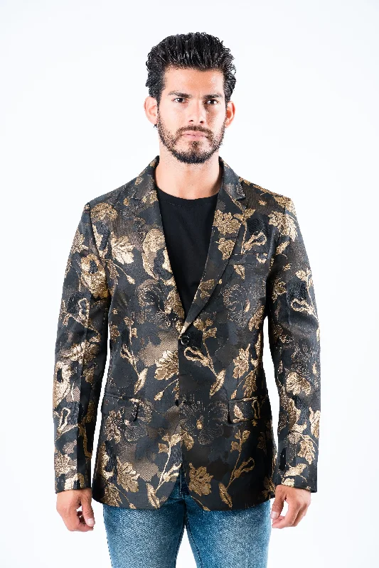 Noble Temperament Men's Double Button Brown Flowers Print Blazer