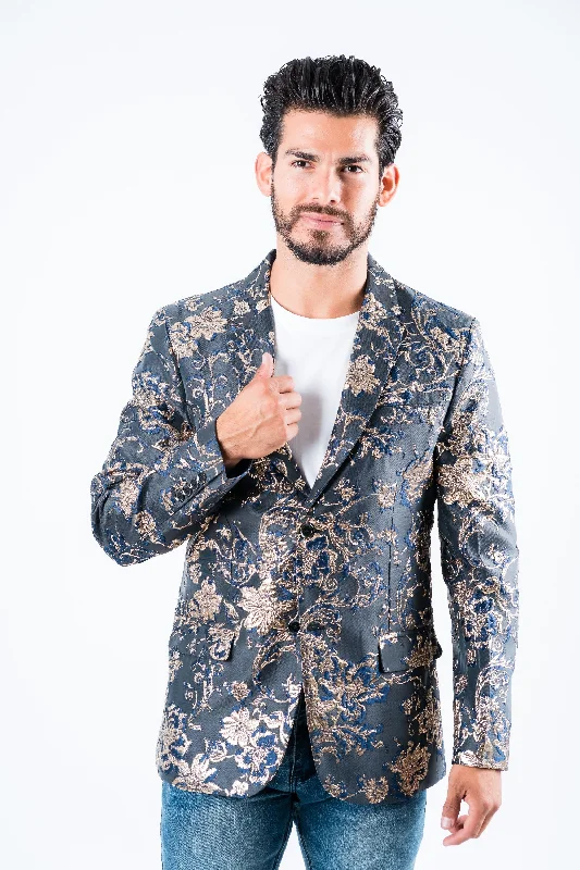 Ultra-lightweight Men's Double Button Navy Flowers Print Blazer