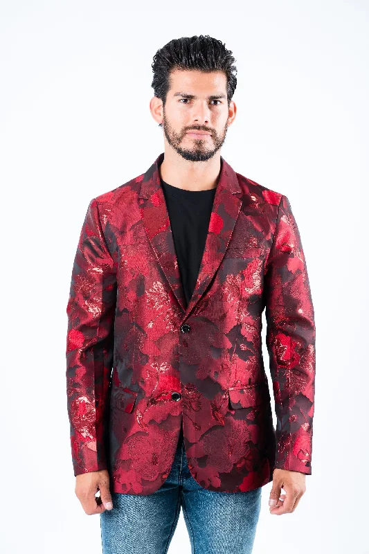 Elegant And Lazy Men's Double Button Red Flowers Print Blazer