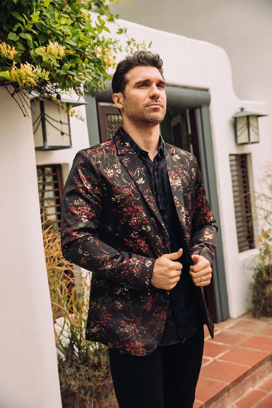 Celebrity Style Men's Double Button Red Flowers Print Blazer