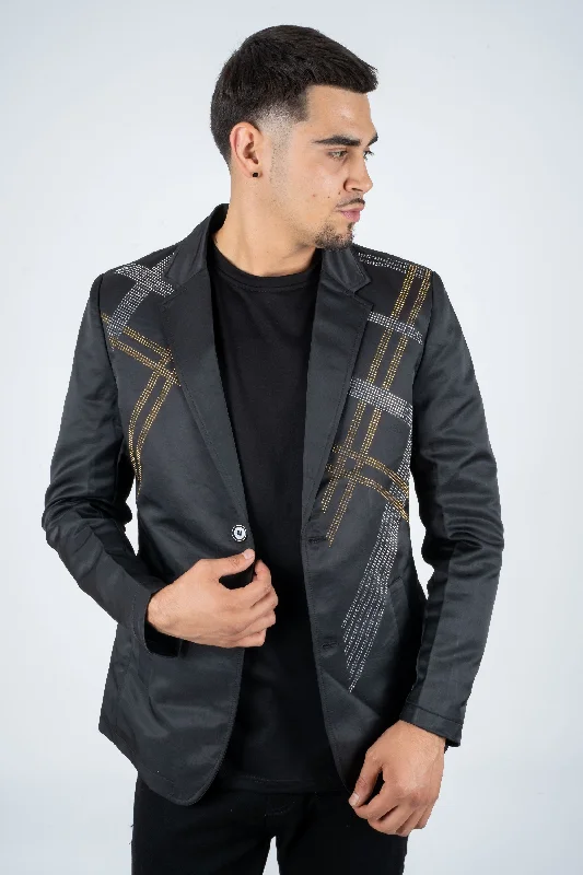 Leisure Travel Men's Double Button Rhinestone Black Blazer