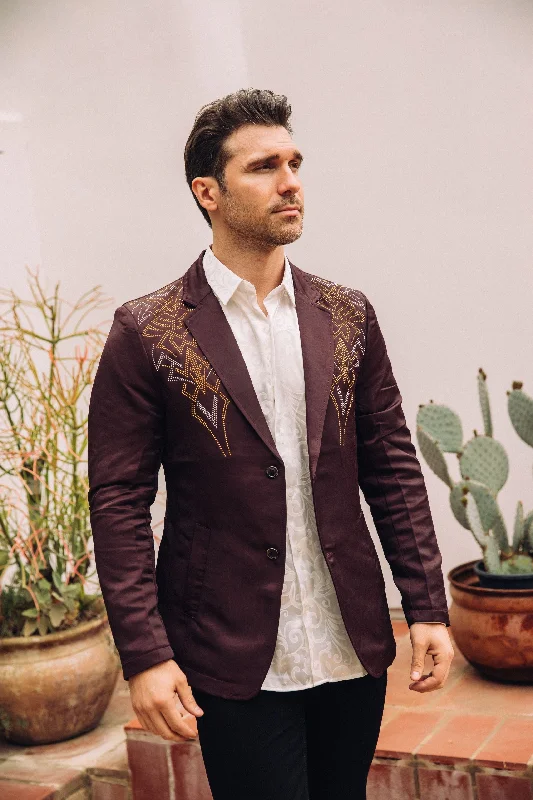 Comfortable And Simple Men's Double Button Rhinestone Wine Blazer