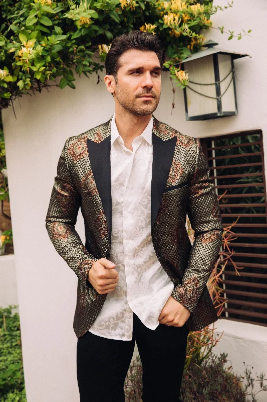 Minimal Style Men's Double Button Black Woven Printed Blazer
