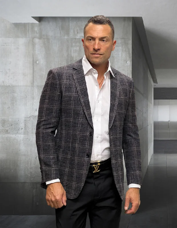 Knowledge And Elegance TROPEZ BLACK PLAID TAILORED FIT BLAZER