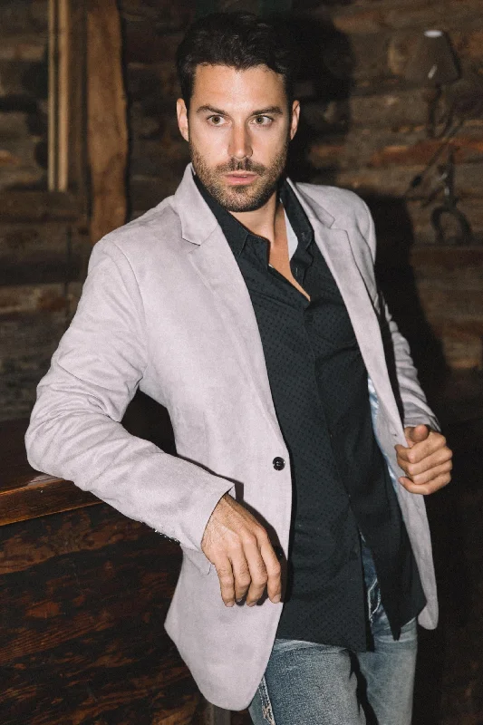 High-end Design Men's Double Button Faux-Suede Light-Grey Blazer
