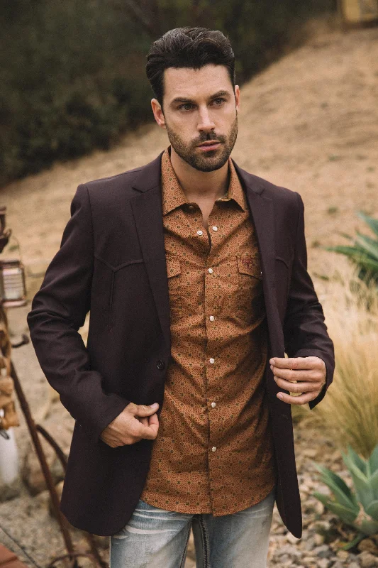 Urban Style Men's Double Button Western Burgundy Blazer