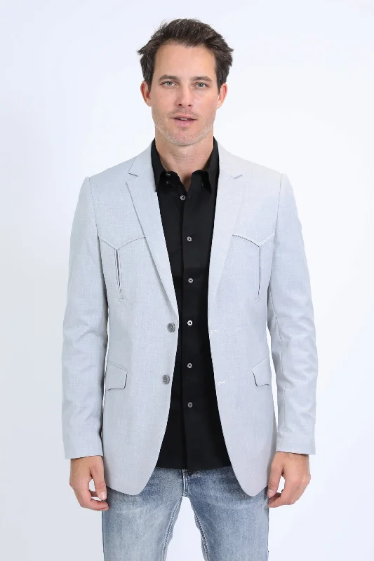 Outdoor Trend Men's Double Button Western Grey Blazer