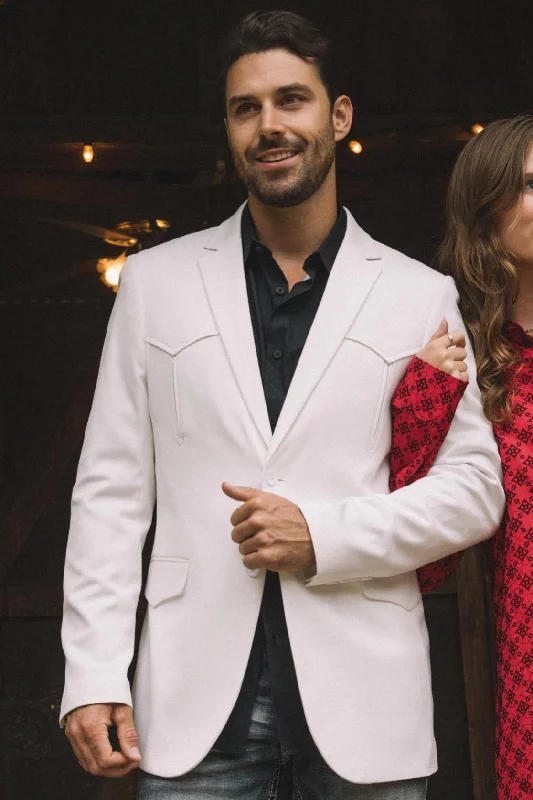 Dessert Matching Men's Double Button Western White Blazer