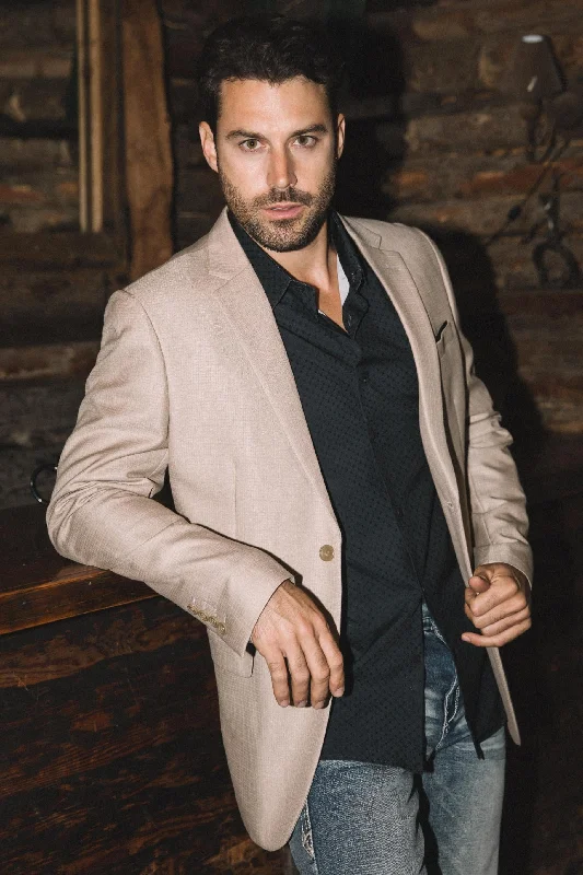 French Retro Mens Modern Fit Stretch Date Night Khaki Blazer