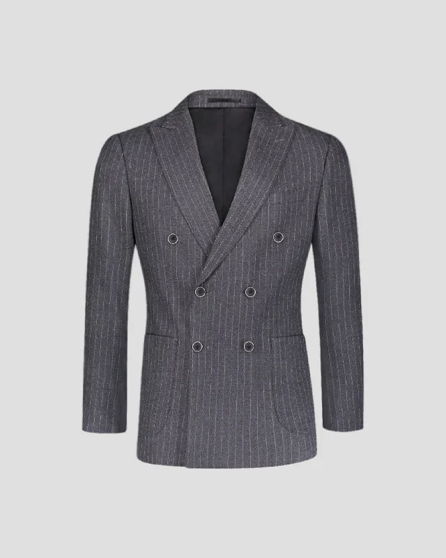 Elegant And Casual SG Double Breasted Blazer – Charcoal Pinstripe