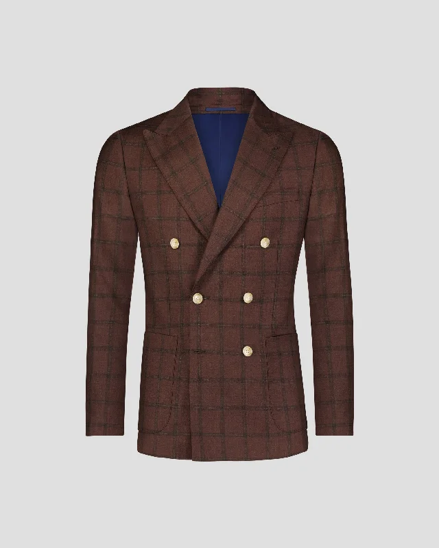 Minimalism SG Double Breasted Blazer – Dark Brown Window Pane